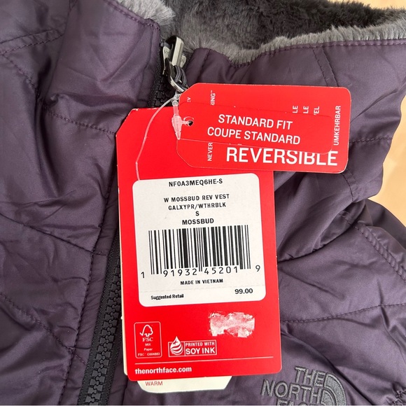 The North Face Mossbud Women Insulated Reversible Vest Jacket Purple Small NWT - Picture 10 of 13